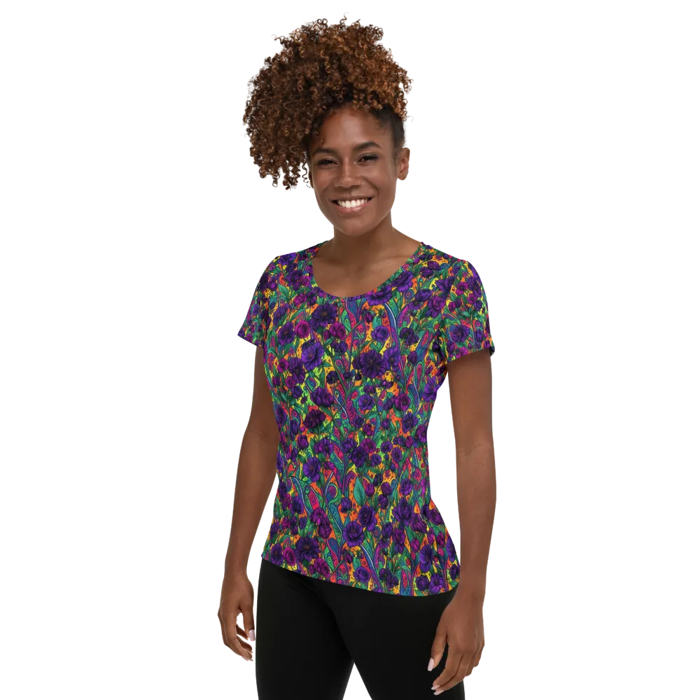 Violet Paisley Garden on Women's Athletic T-Shirt — Left