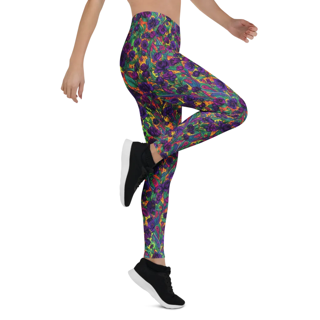Violet Paisley Garden on Leggings — Right