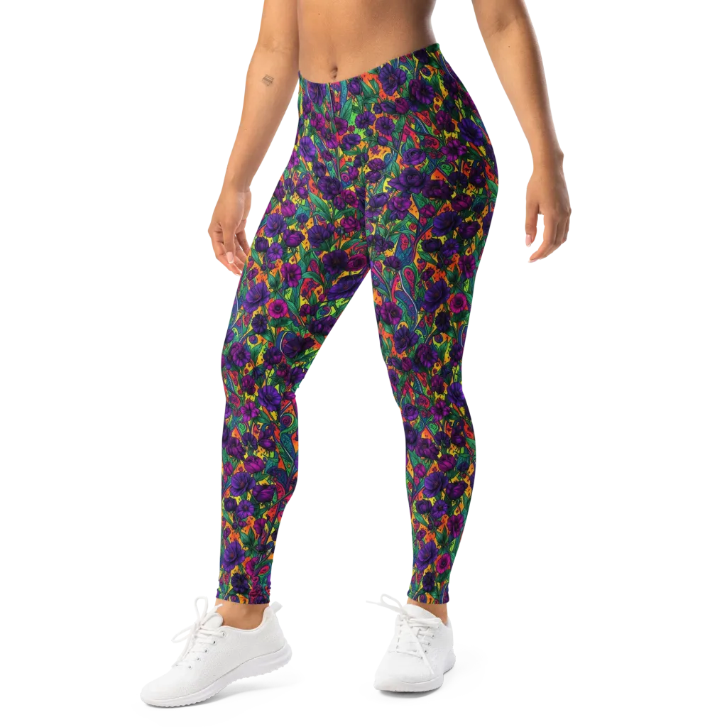 Violet Paisley Garden on Leggings — Left Front
