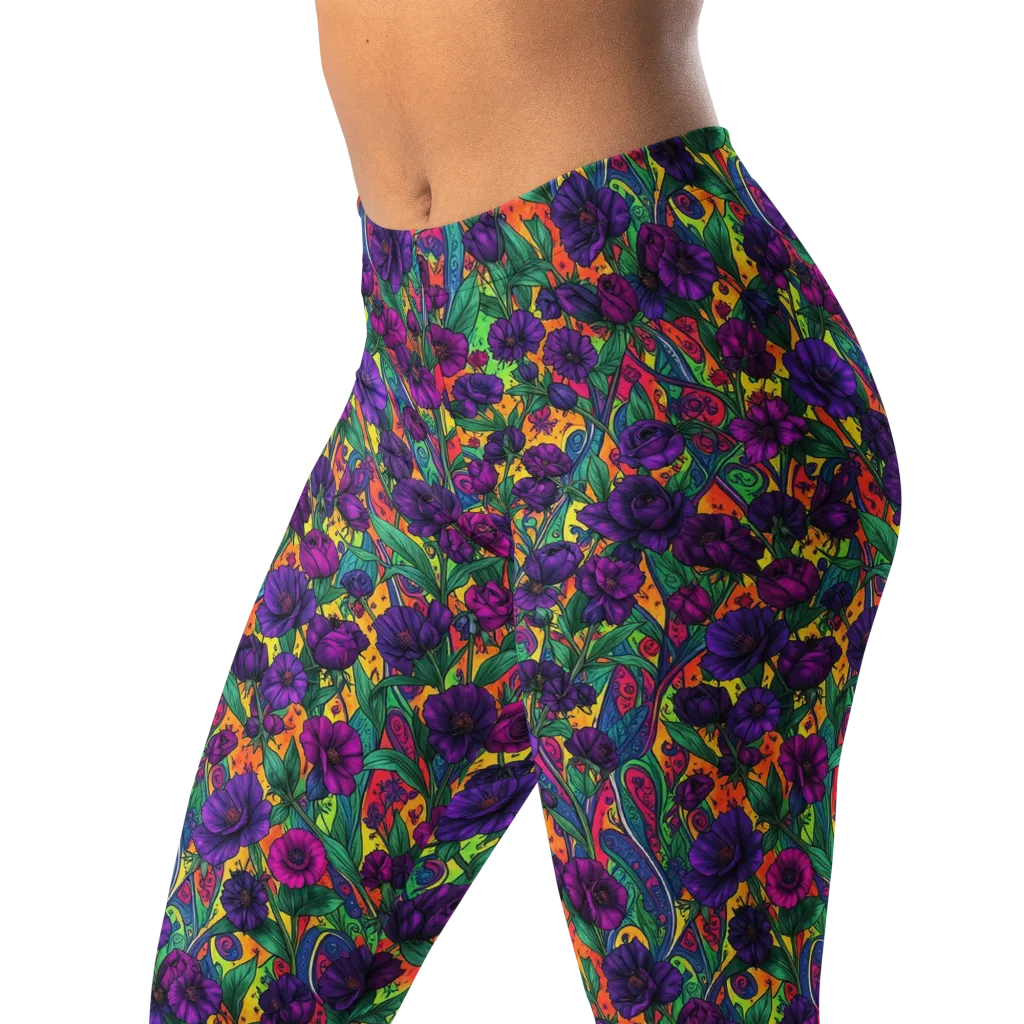 Violet Paisley Garden on Leggings — Left Front