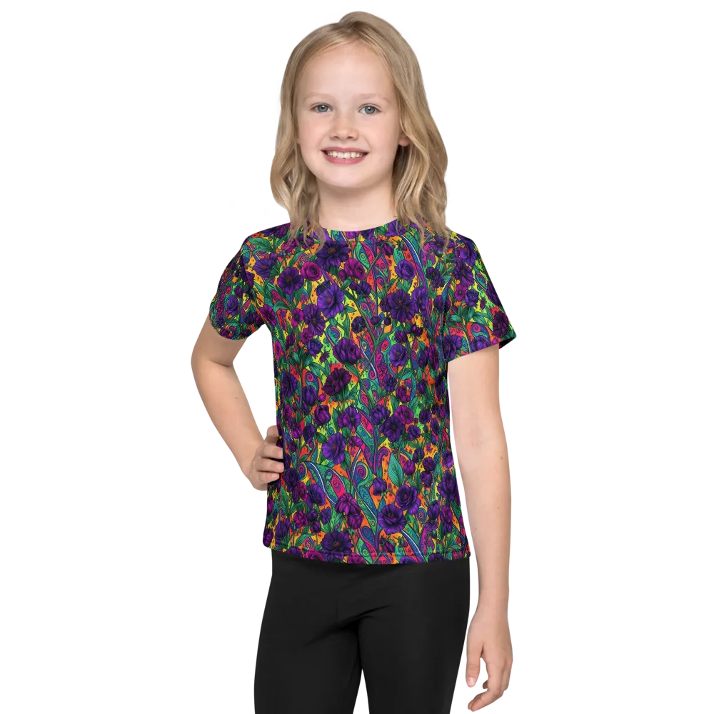 Violet Paisley Garden on Kids Crew Neck T-Shirt — Front