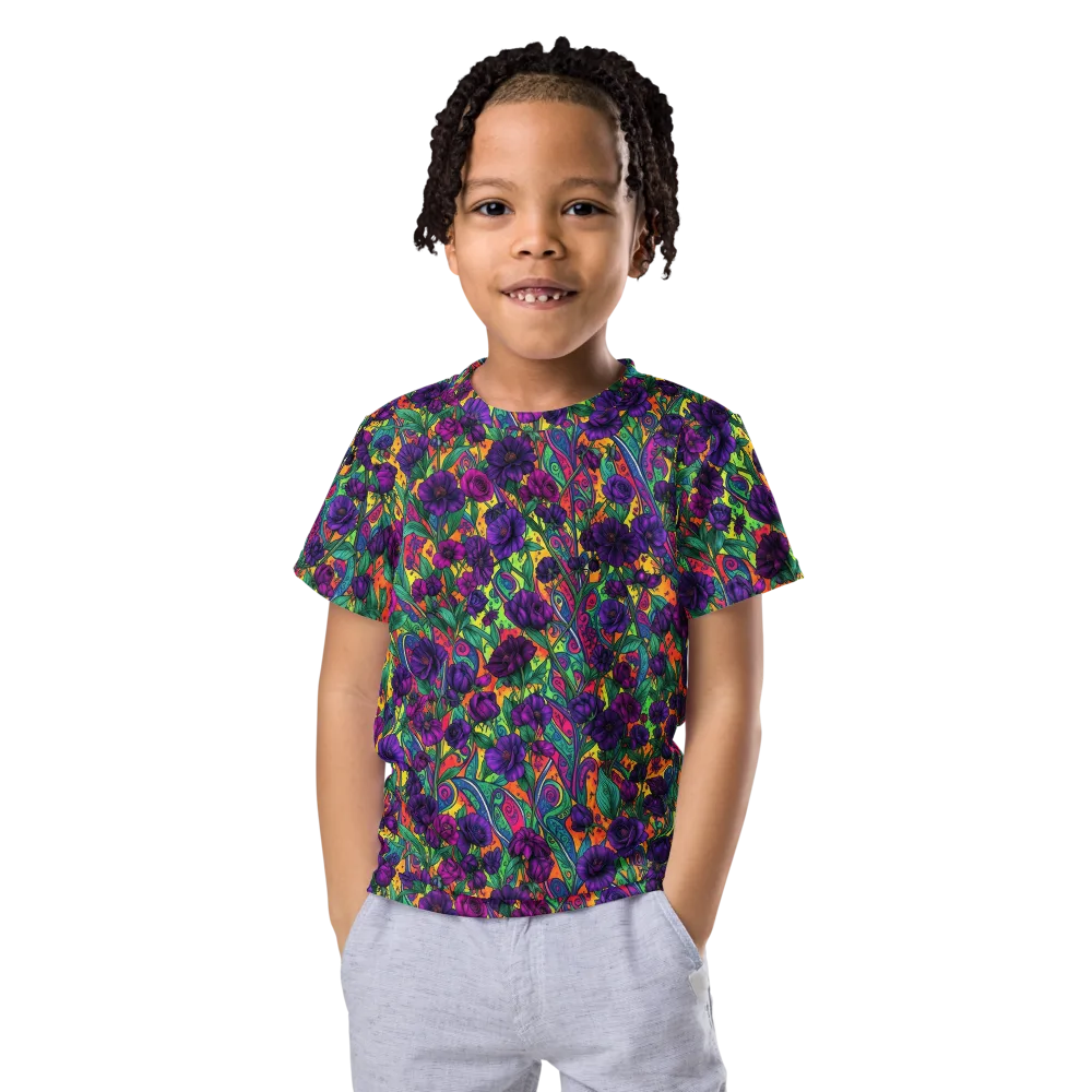 Violet Paisley Garden on Kids Crew Neck T-Shirt — Front