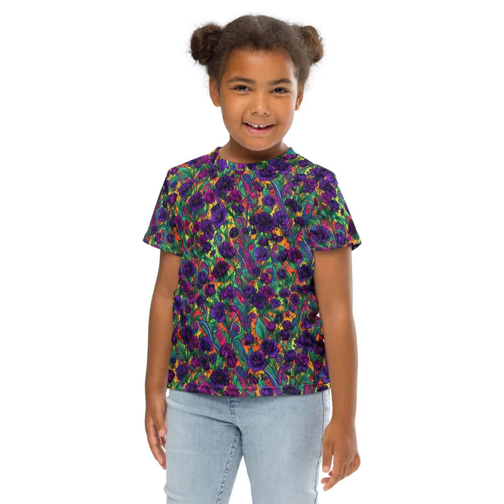 Violet Paisley Garden on Kids Crew Neck T-Shirt — Front