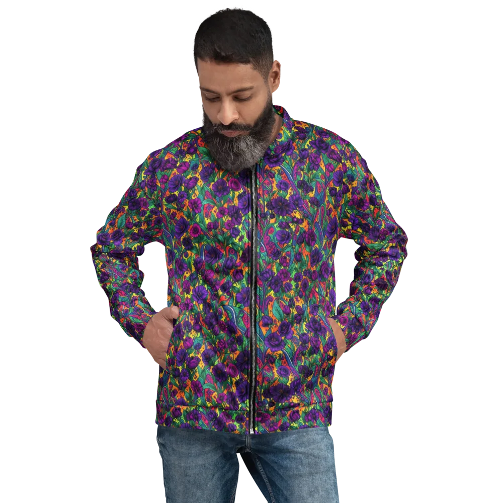 Violet Paisley Garden on Bomber Jacket — Front