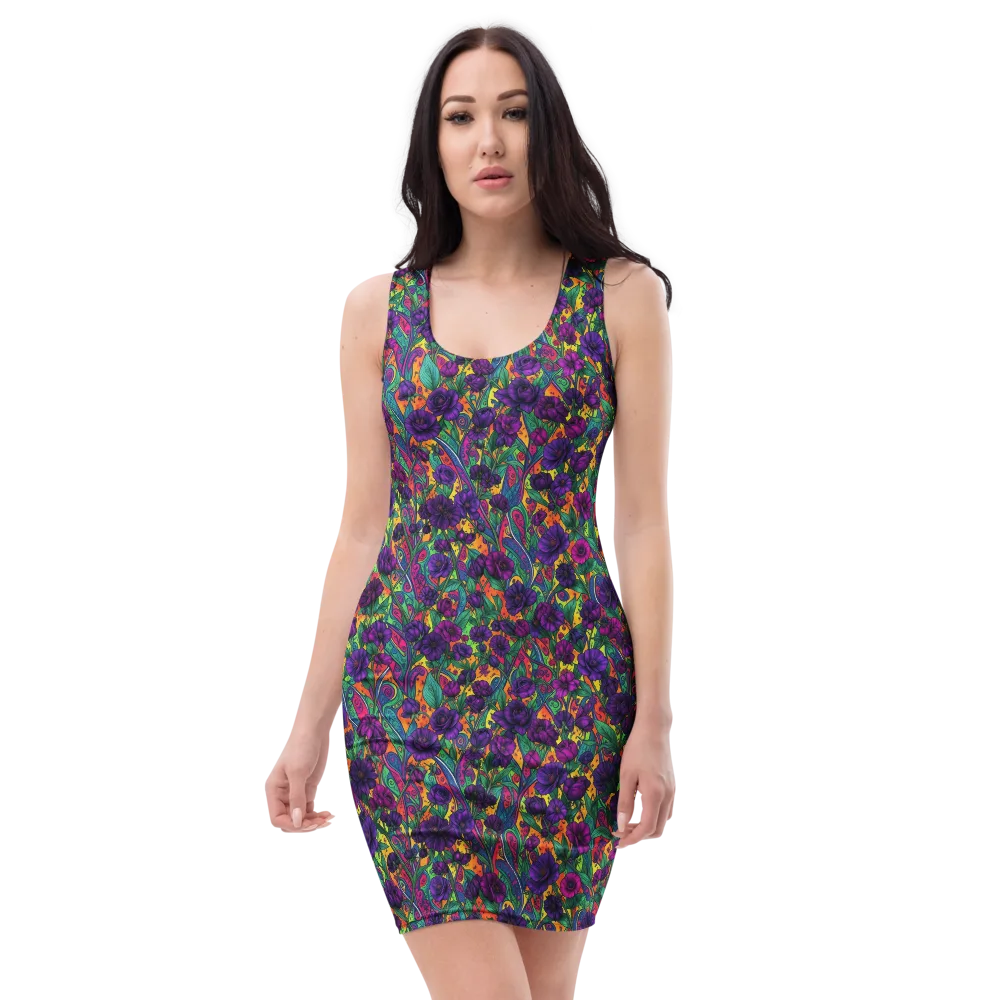 Violet Paisley Garden on Bodycon Dress — Front