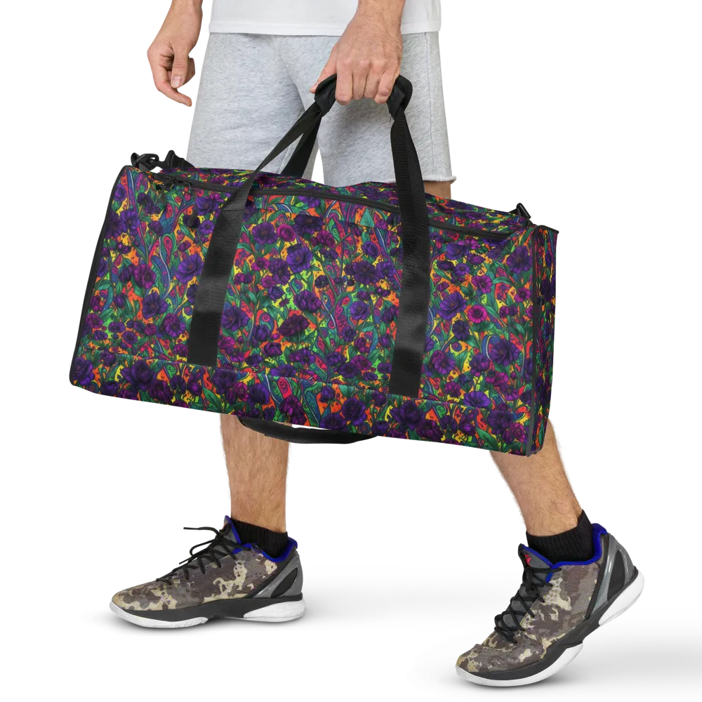 Violet Paisley Garden on Duffle Bag — Front