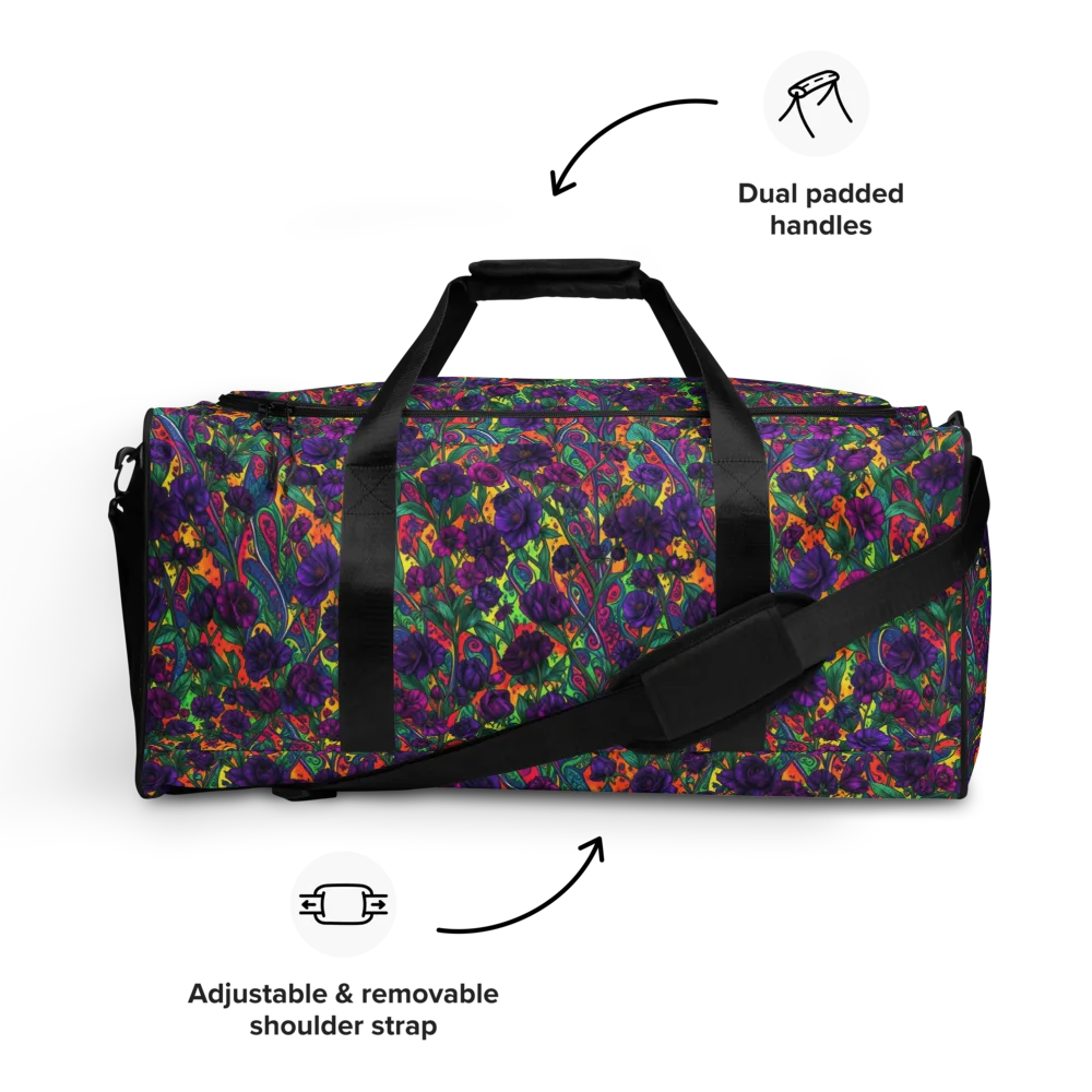 Violet Paisley Garden on Duffle Bag — Front