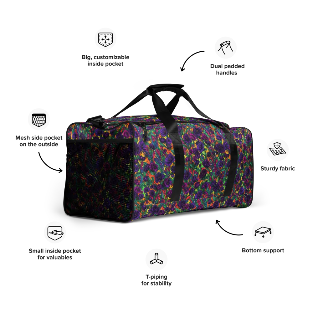 Violet Paisley Garden on Duffle Bag — Right Front