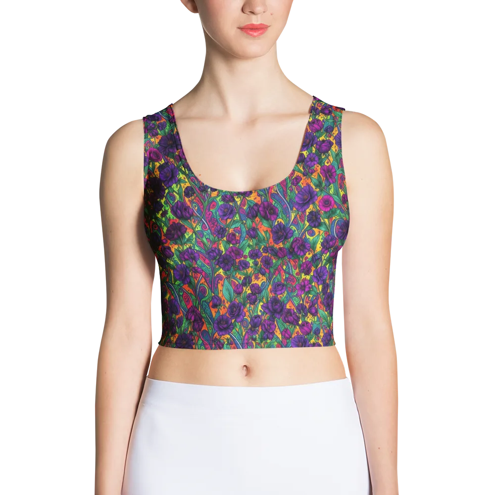 Violet Paisley Garden on Crop Top — Front