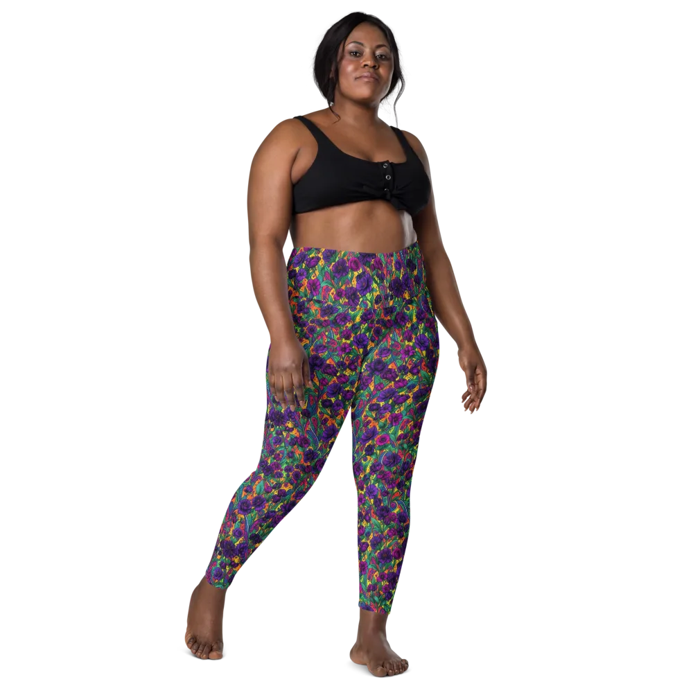 Violet Paisley Garden on Leggings with Pockets — Front