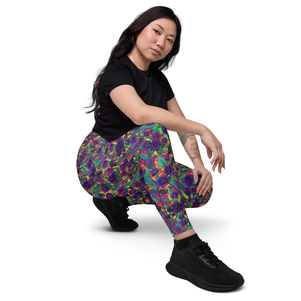 Violet Paisley Garden on Leggings with Pockets — Right Front