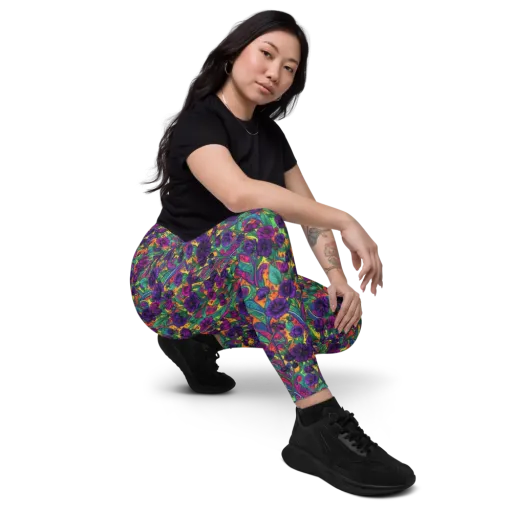 Violet Paisley Garden on a Leggings with Pockets