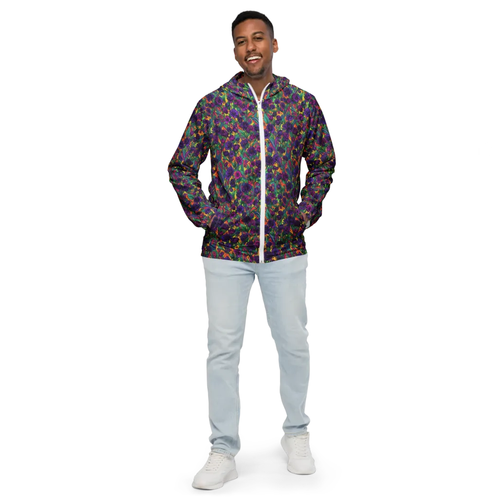 Violet Paisley Garden on Men's Windbreaker — Front