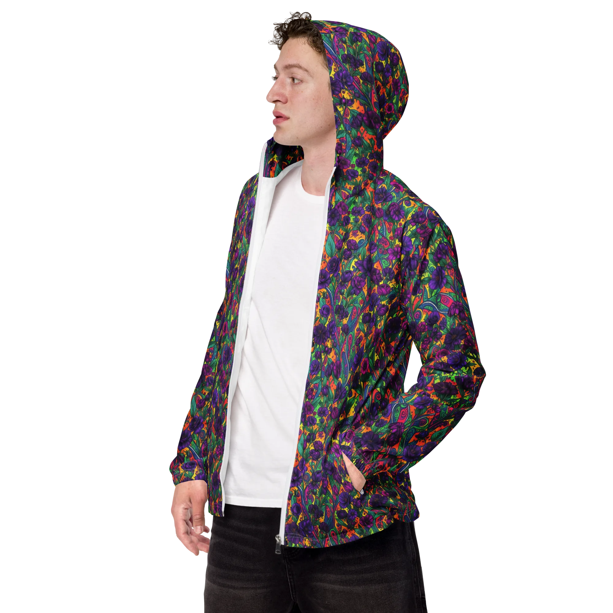 Violet Paisley Garden on Men's Windbreaker — Left Front