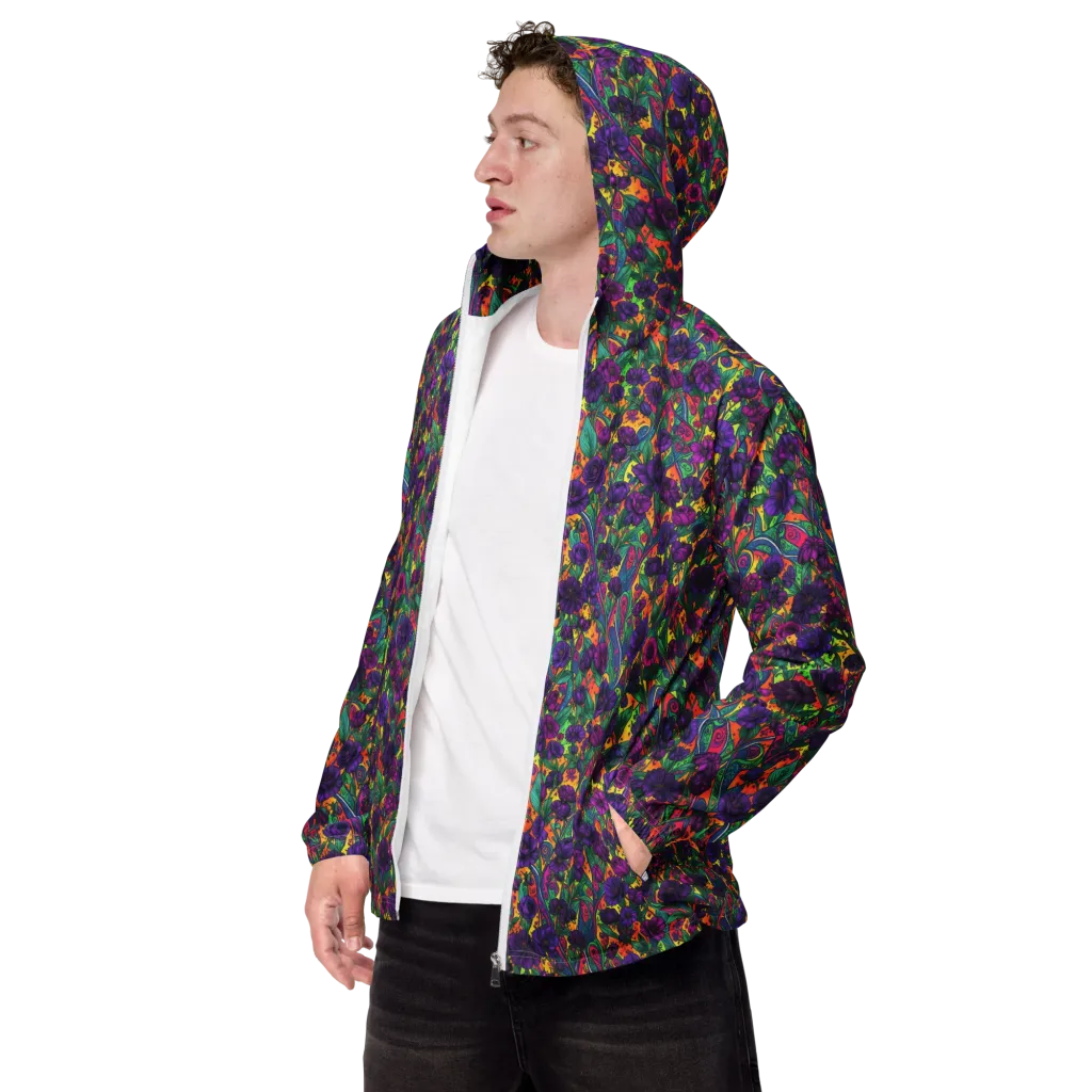Violet Paisley Garden on Men's Windbreaker — Left Front