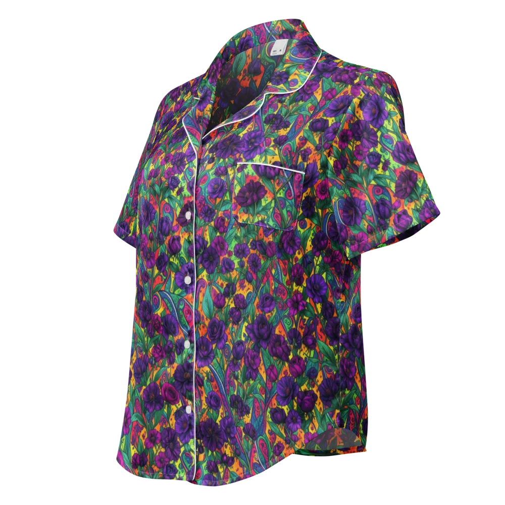 Violet Paisley Garden on Women's Short Sleeve Pajama Top — Left Front