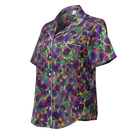 Violet Paisley Garden on a Women's Short Sleeve Pajama Top