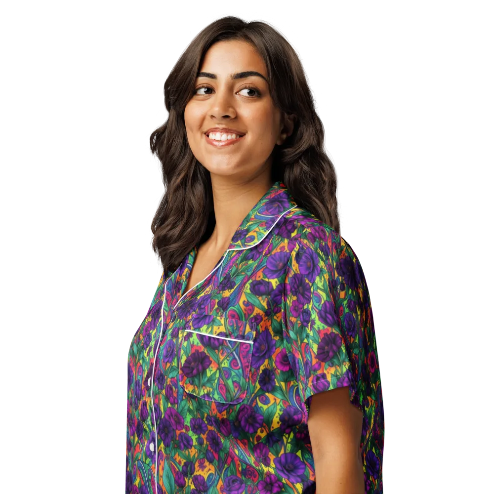 Violet Paisley Garden on Women's Short Sleeve Pajama Top — Left Front