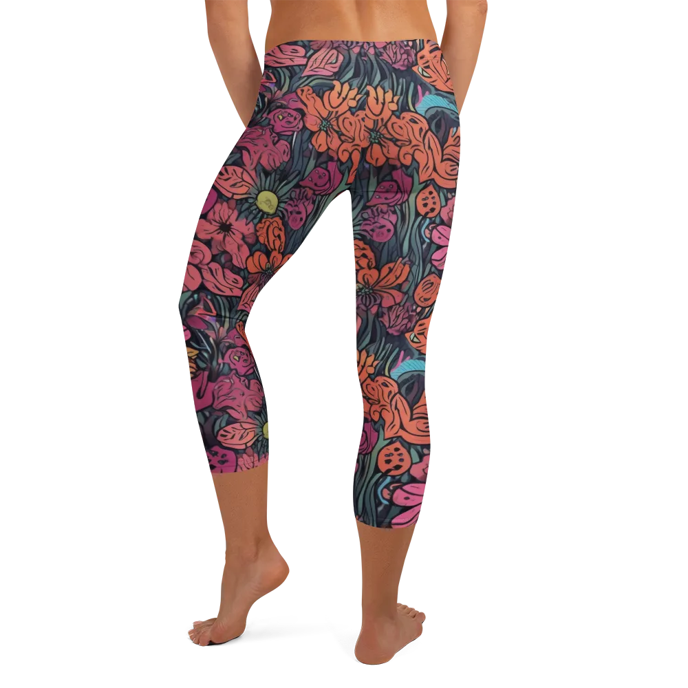 Coral Bloom on Capri Leggings — Back