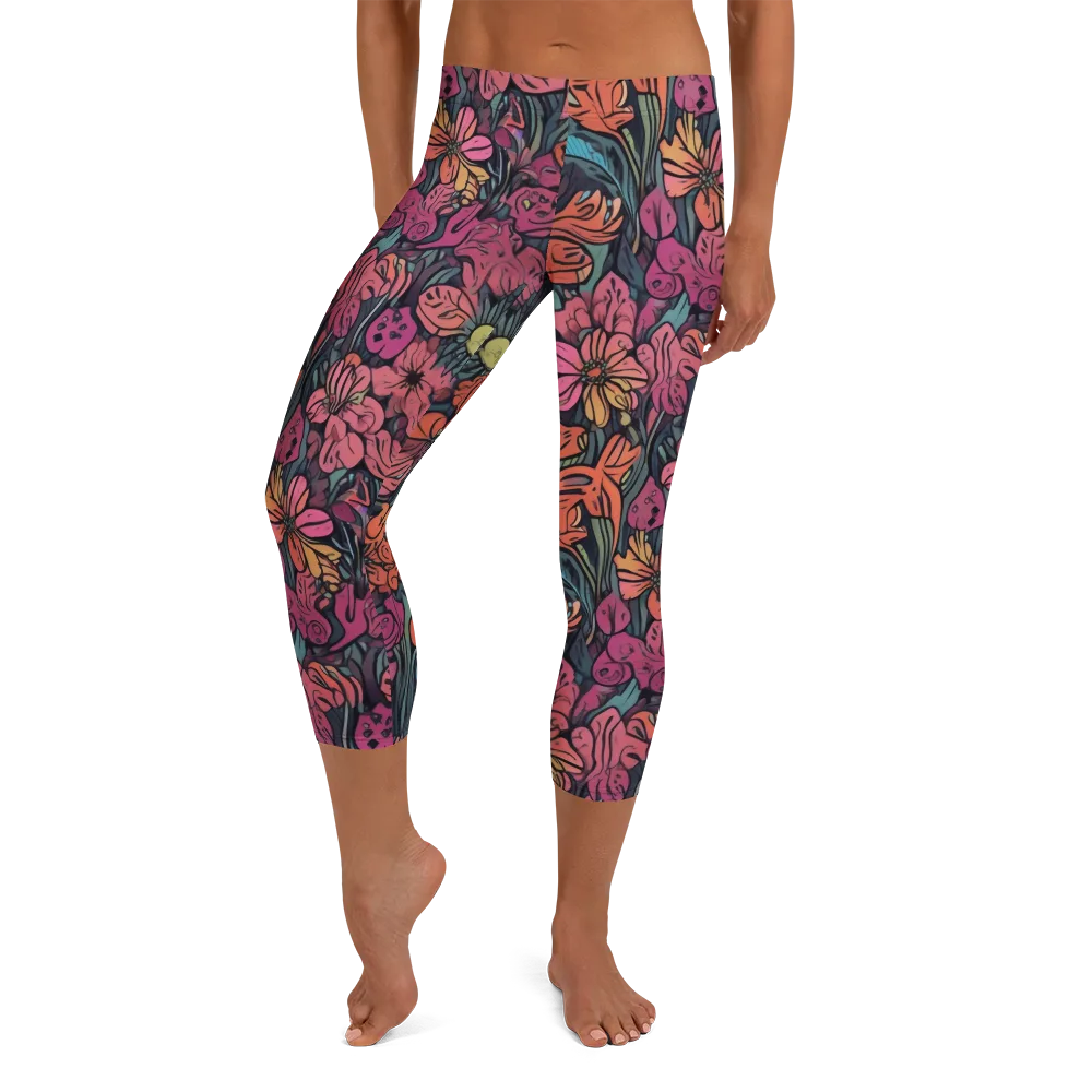 Coral Bloom on Capri Leggings — Front