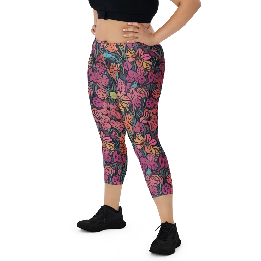 Coral Bloom on Capri Leggings — Front