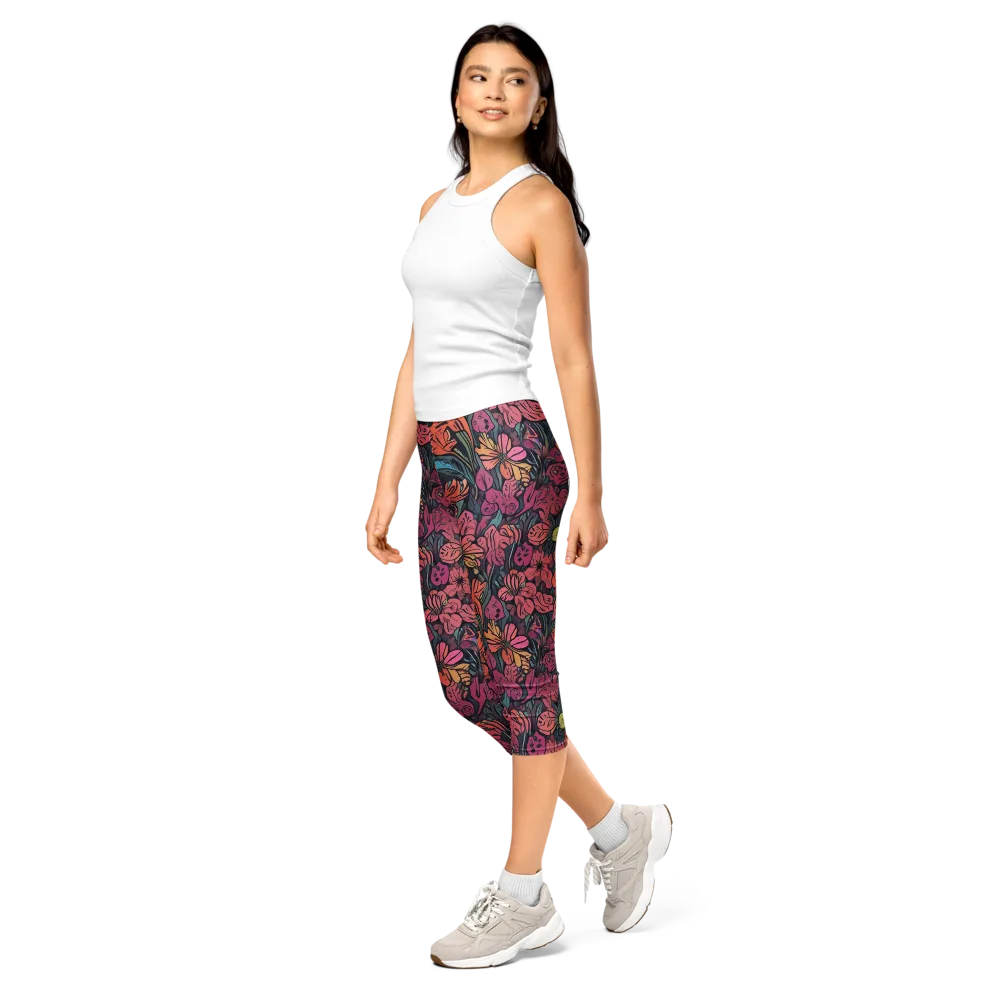 Coral Bloom on Capri Leggings — Left Front