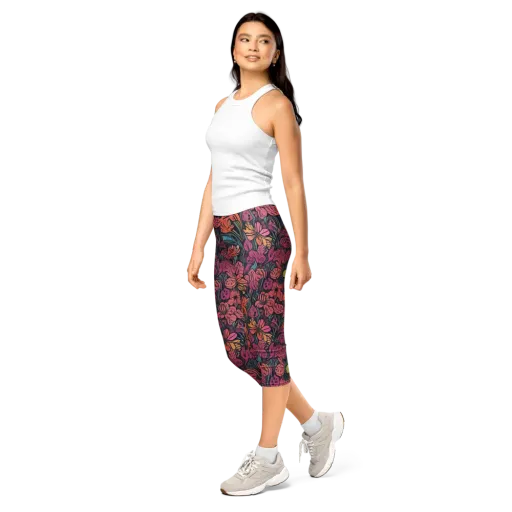 Coral Bloom on a Capri Leggings