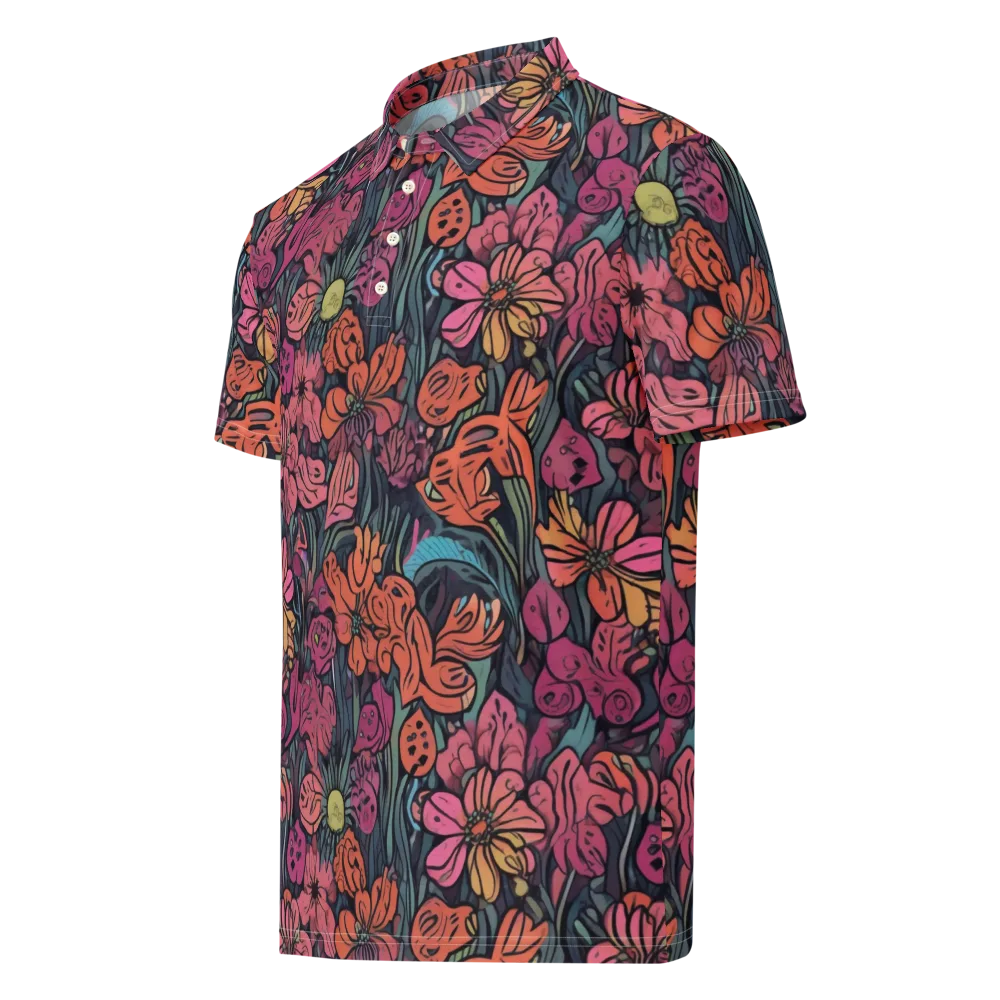 Coral Bloom on Men's Slim Fit Polo Shirt — Left Front