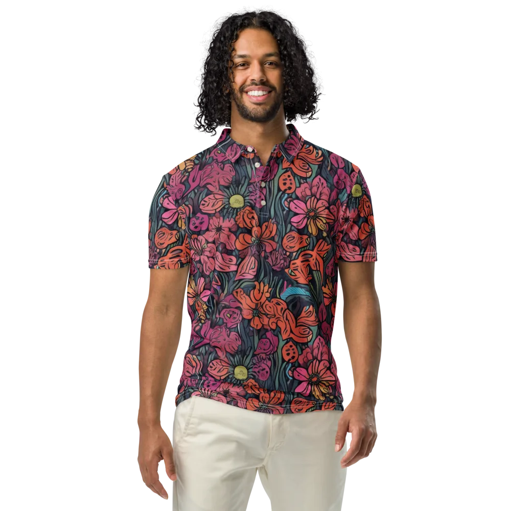 Coral Bloom on Men's Slim Fit Polo Shirt — Front