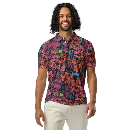 Coral Bloom on a Men's Slim Fit Polo Shirt