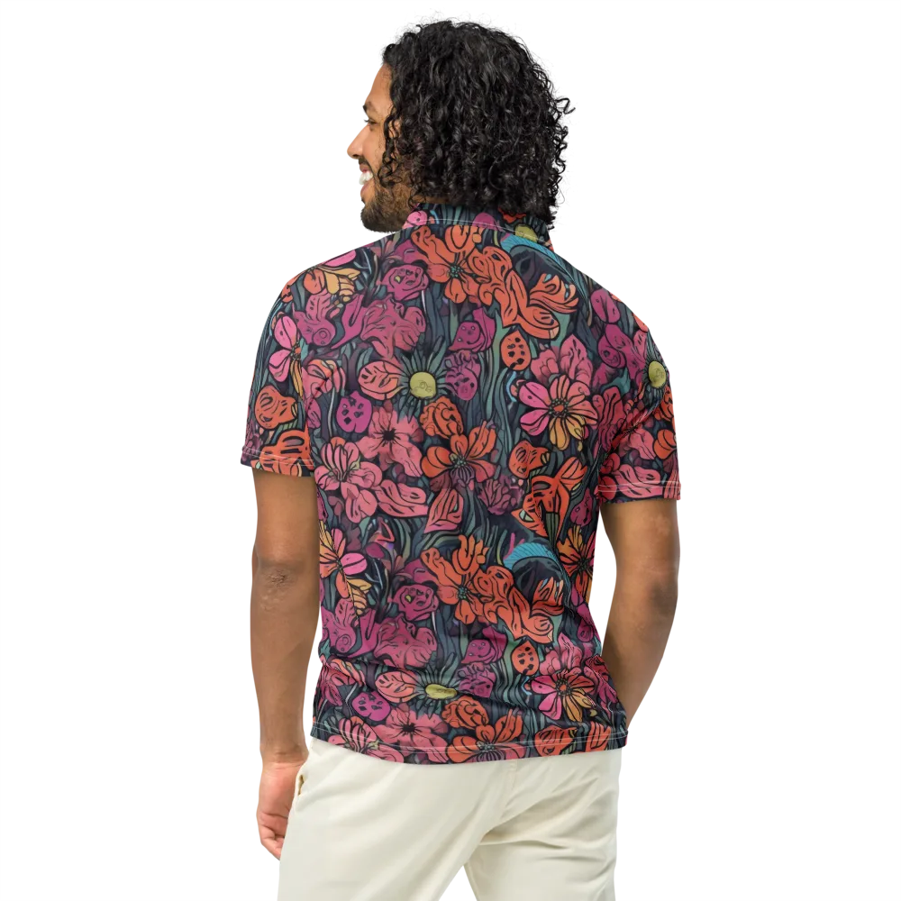 Coral Bloom on Men's Slim Fit Polo Shirt — Back