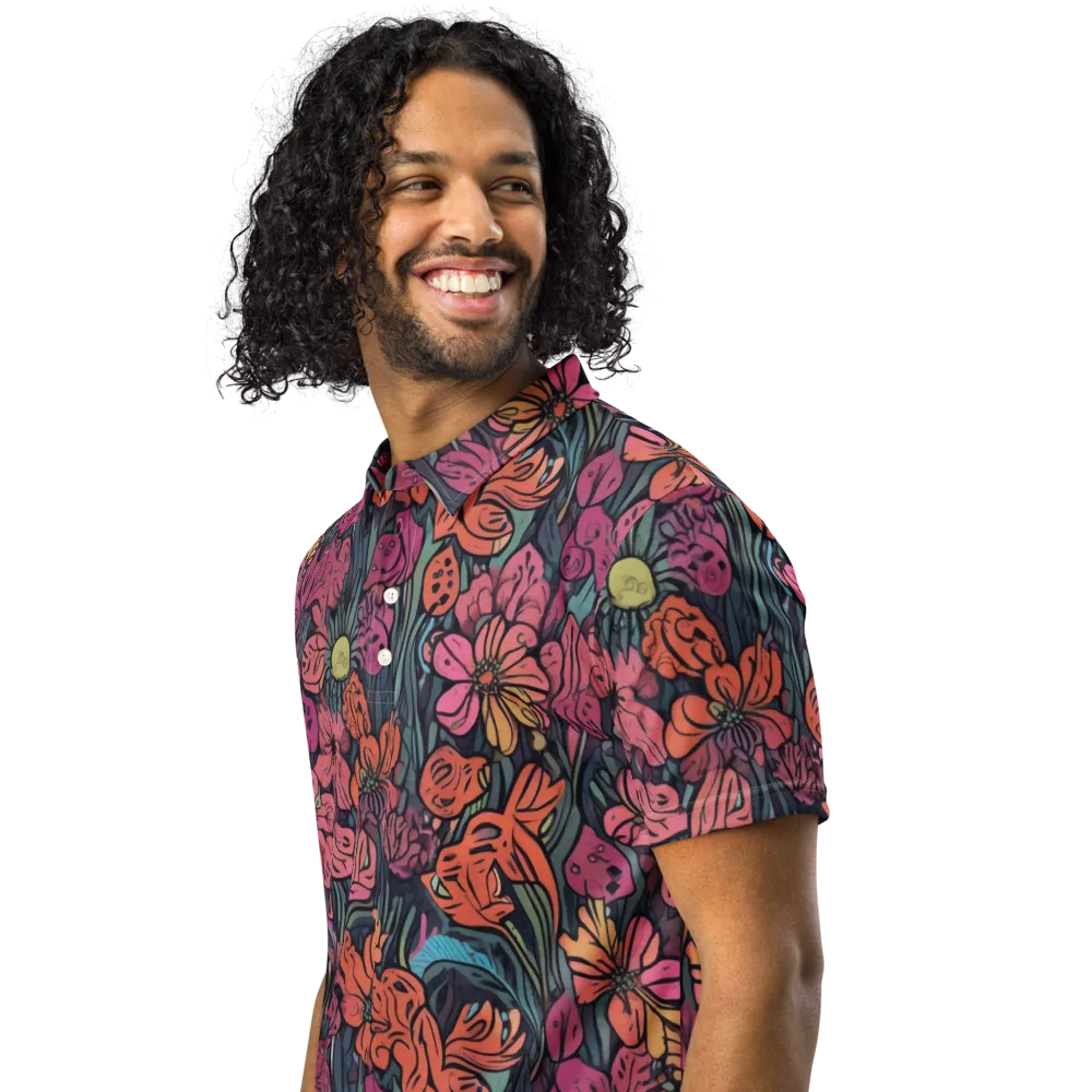 Coral Bloom on Men's Slim Fit Polo Shirt — Left Front