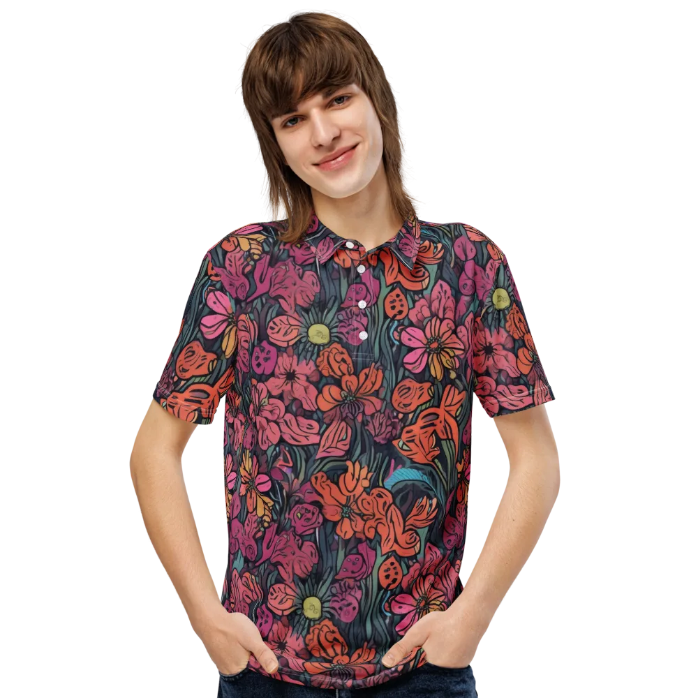 Coral Bloom on Men's Slim Fit Polo Shirt — Front
