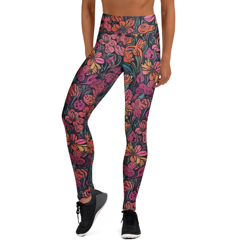 Coral Bloom on Yoga Leggings — Front