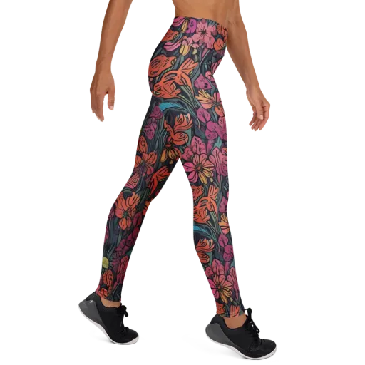 Coral Bloom on a Yoga Leggings