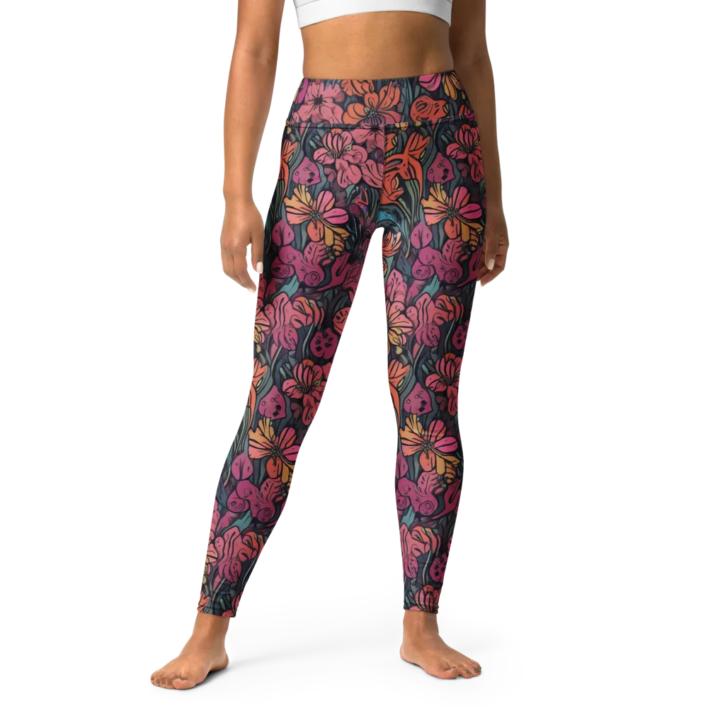 Coral Bloom on Yoga Leggings — Front