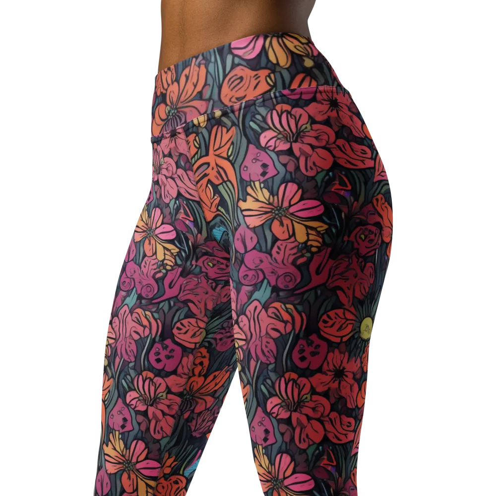 Coral Bloom on Yoga Leggings — Left Front