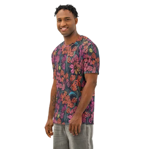 Coral Bloom on a Men's Cotton Crew Neck T-Shirt