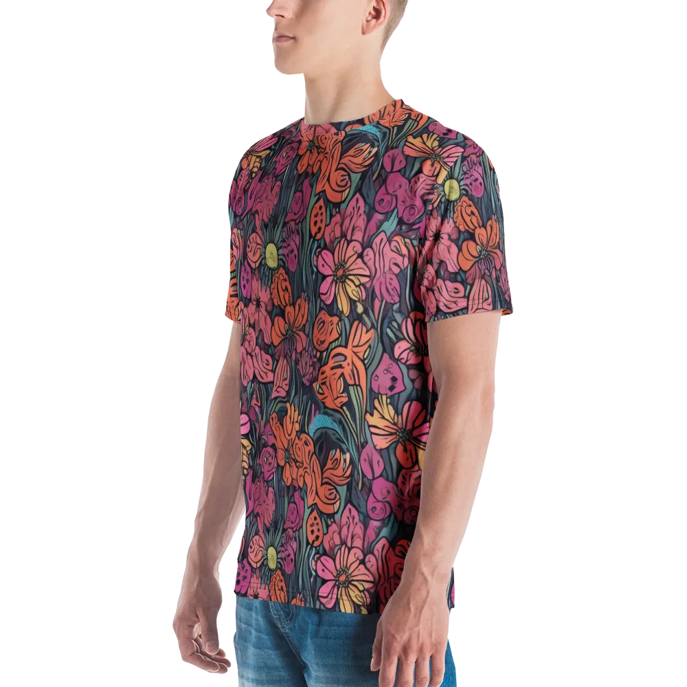 Coral Bloom on Men's Crew Neck T-Shirt — Left