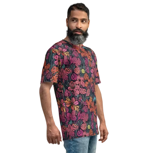 Coral Bloom on a Men's Crew Neck T-Shirt