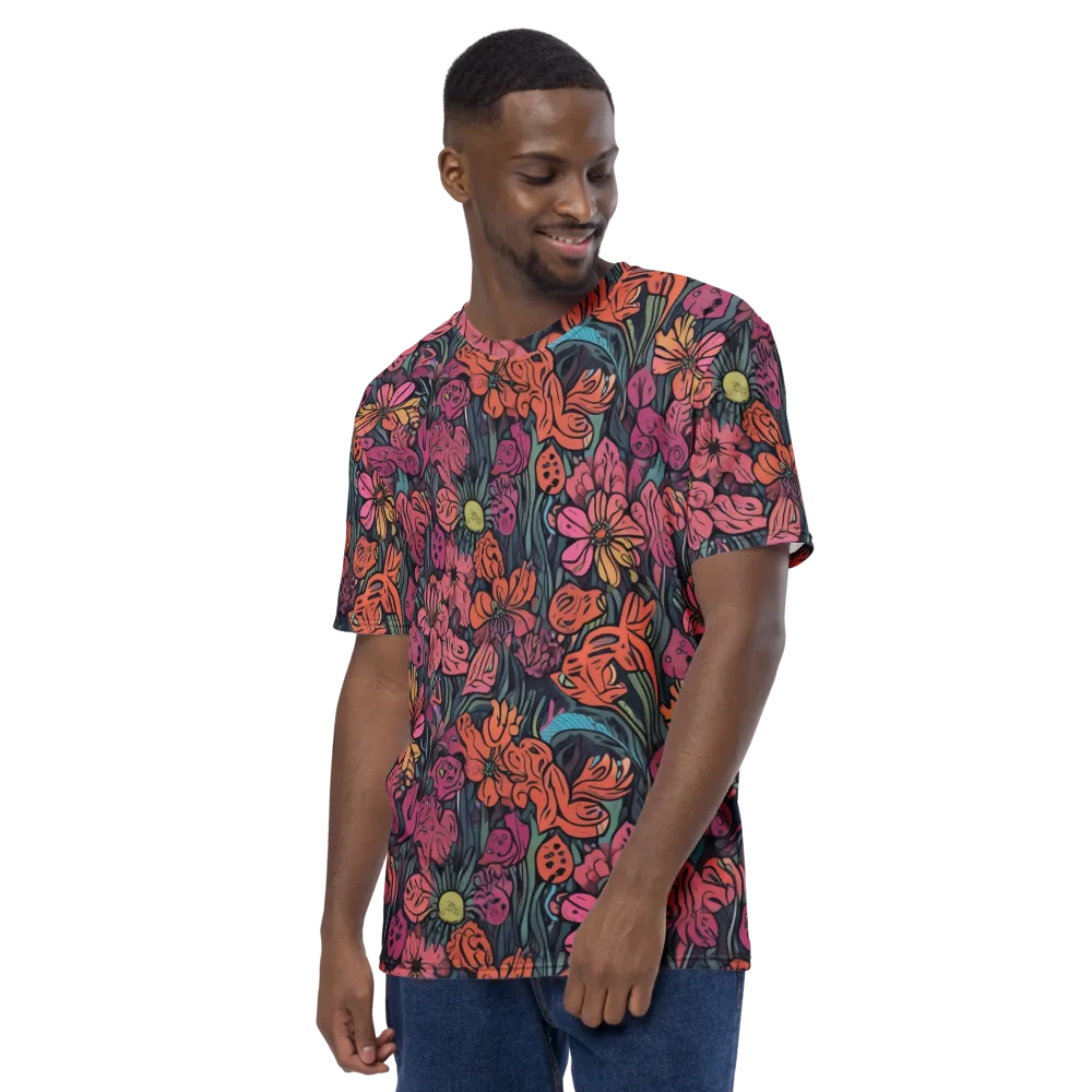 Coral Bloom on Men's Crew Neck T-Shirt — Left