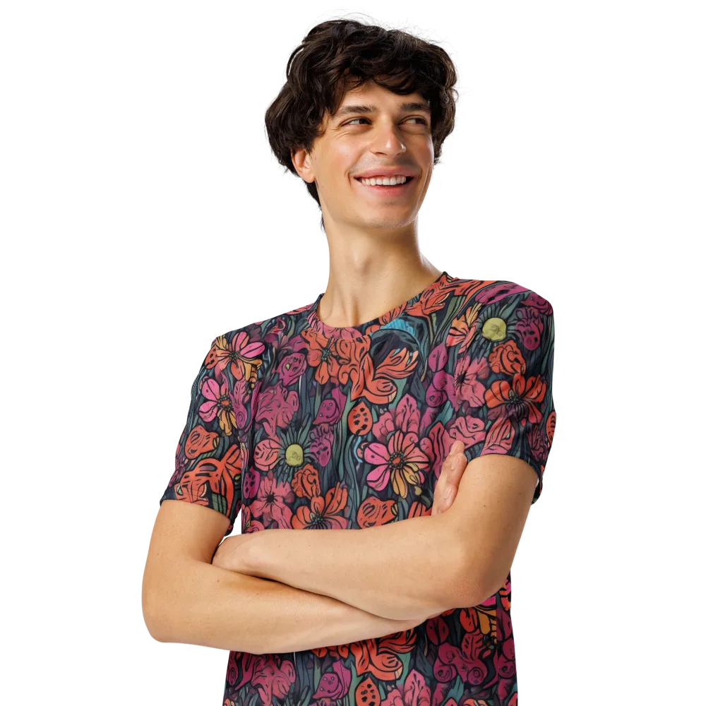 Coral Bloom on Men's Crew Neck T-Shirt — Left Front