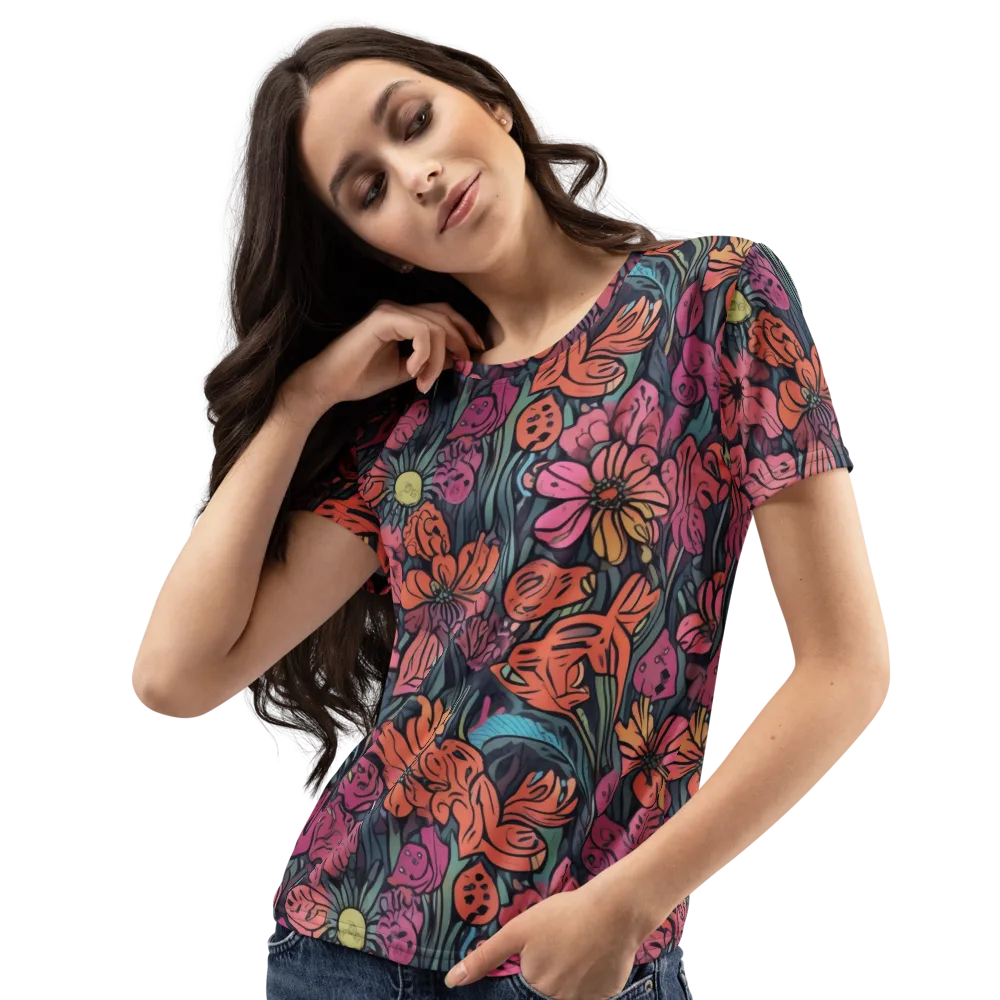 Coral Bloom on Women's Crew Neck T-Shirt — Left Front