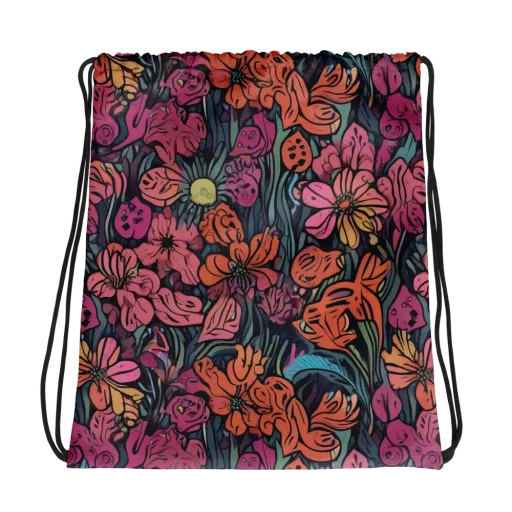 Coral Bloom on a Drawstring Bag