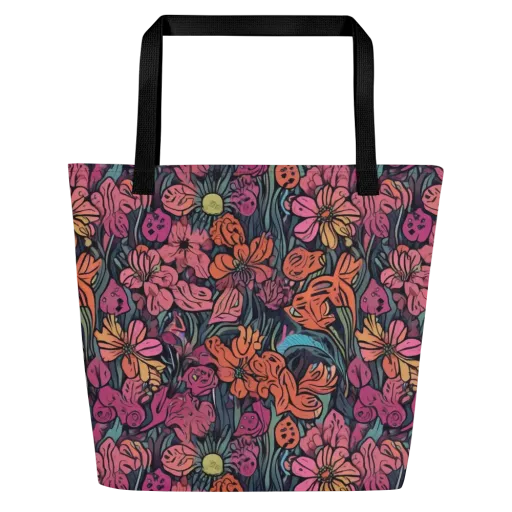 Coral Bloom on a Large Tote Bag W/ Pocket