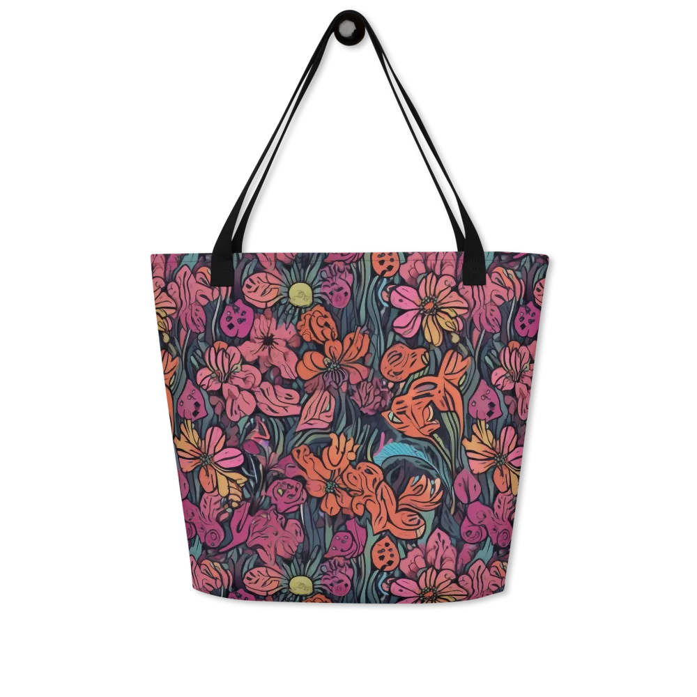 Coral Bloom on Large Tote Bag W/ Pocket — Front