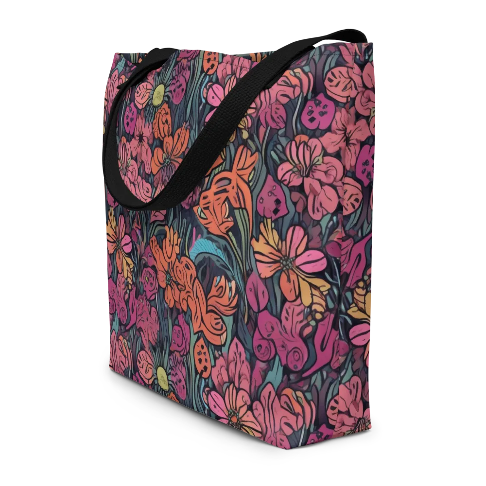 Coral Bloom on Large Tote Bag W/ Pocket — Front