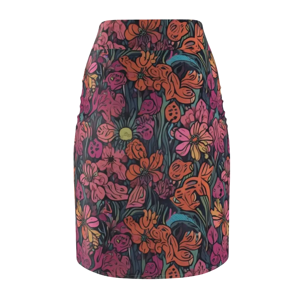Coral Bloom on Pencil Skirt — Back