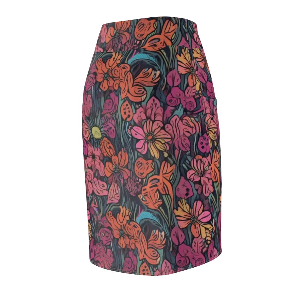 Coral Bloom on Pencil Skirt — Back Side