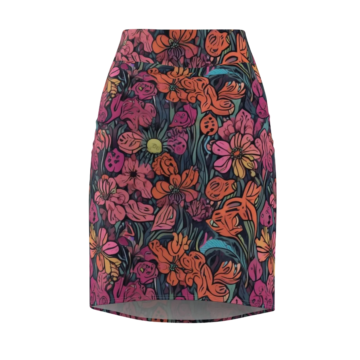 Coral Bloom on Pencil Skirt — Front